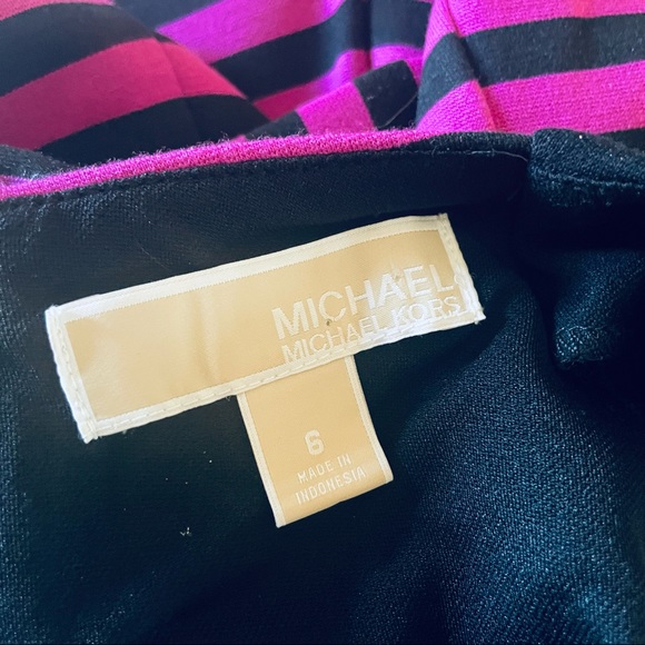 MICHAEL Michael Kors Womens Dress Size 6 Sheath Purple Black Striped Gold Zipper - Picture 11 of 11